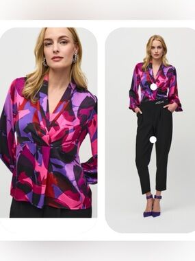 Joseph Ribkoff Black Multi Abstract Print Trapeze Top